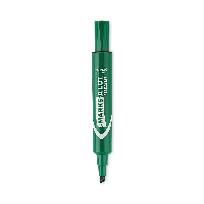 Avery MARKS A LOT Regular Desk-Style Permanent Marker, Broad Chisel Tip, Green, Dozen (7885) (AVE07885)