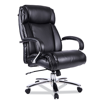 Alera Maxxis Series Big/Tall Bonded Leather Chair, Supports 500 lb, 19.7" to 25" Seat Height, Black Seat/Back, Chrome Base (ALEMS4419)