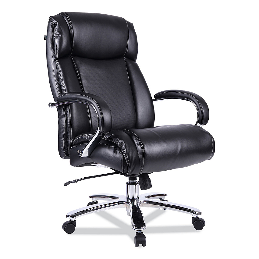 Alera Maxxis Series Big/Tall Bonded Leather Chair, Supports 500 lb, 19.7" to 25" Seat Height, Black Seat/Back, Chrome Base (ALEMS4419)