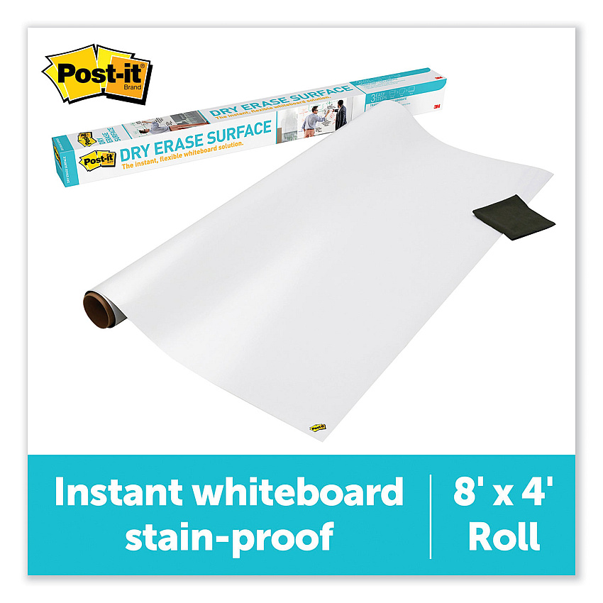 Post-it Dry Erase Surface with Adhesive Backing, 96 x 48, White Surface (MMMDEF8X4)
