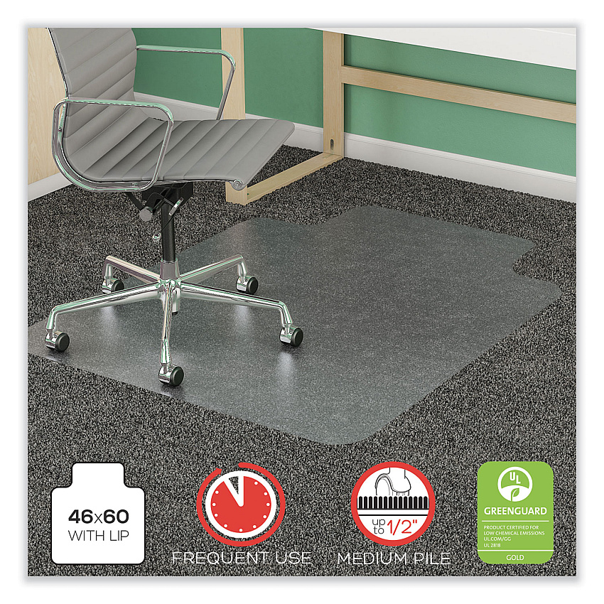deflecto SuperMat Frequent Use Chair Mat for Medium Pile Carpet, 46 x 60, Wide Lipped, Clear (DEFCM14432F)