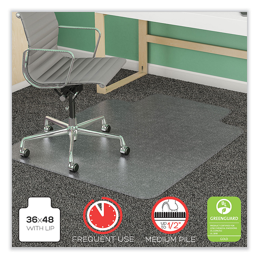 deflecto SuperMat Frequent Use Chair Mat, Med Pile Carpet, Roll, 36 x 48, Lipped, Clear (DEFCM14113COM)