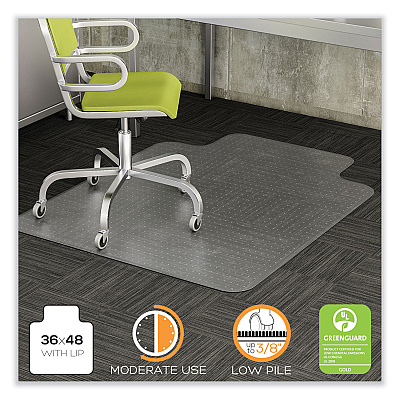 deflecto DuraMat Moderate Use Chair Mat, Low Pile Carpet, Roll, 36 x 48, Lipped, Clear (DEFCM13113COM)