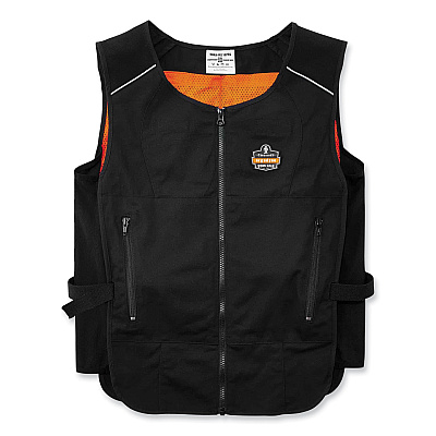 ergodyne Chill-Its 6260 Lightweight Phase Change Cooling Vest with Packs, Cotton/Polyester, Small/Medium, Black (EGO12133)