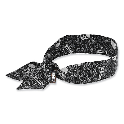 ergodyne Chill-Its 6700 Cooling Bandana Polymer Tie Headband, One Size Fits Most, Skulls (EGO12329)
