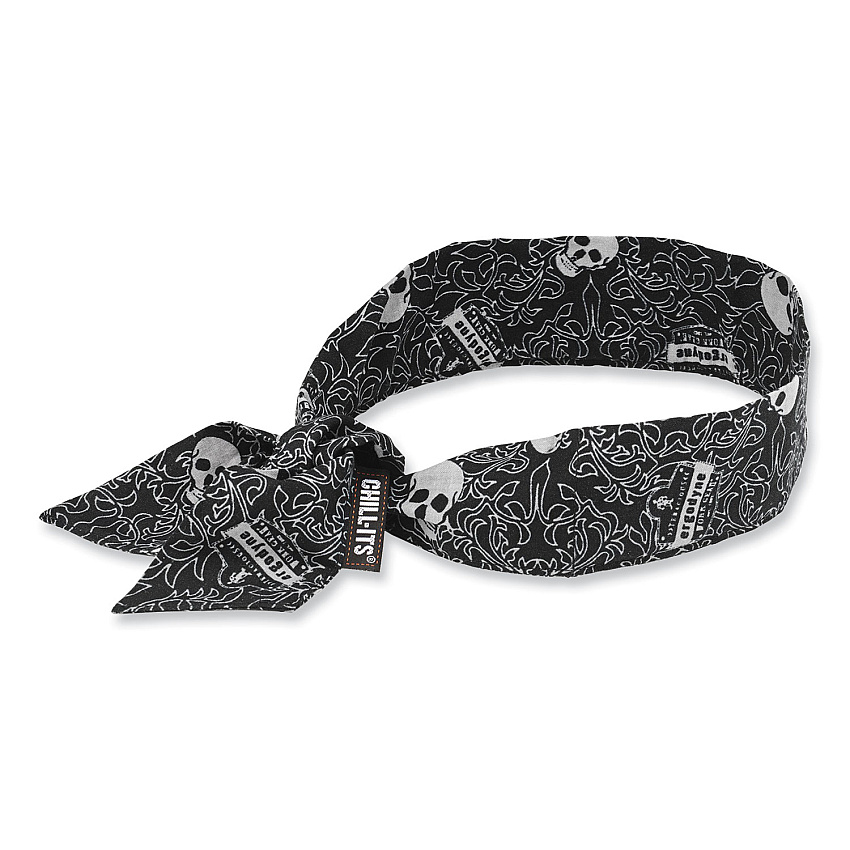 ergodyne Chill-Its 6700 Cooling Bandana Polymer Tie Headband, One Size Fits Most, Skulls (EGO12329)