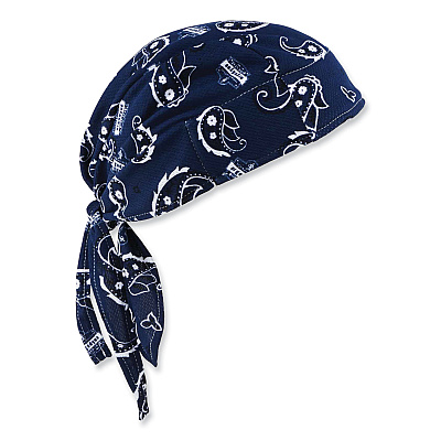 ergodyne Chill-Its 6615 High-Performance Bandana Doo Rag  with Terry Cloth Sweatband, One Size Fits Most, Navy Western (EGO12480)
