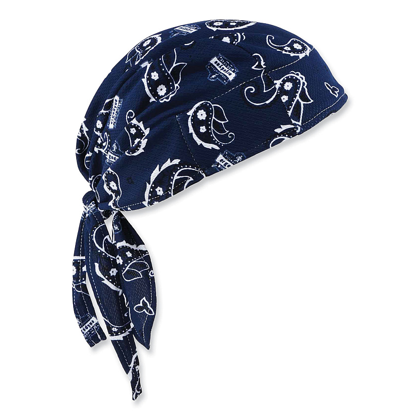 ergodyne Chill-Its 6615 High-Performance Bandana Doo Rag  with Terry Cloth Sweatband, One Size Fits Most, Navy Western (EGO12480)