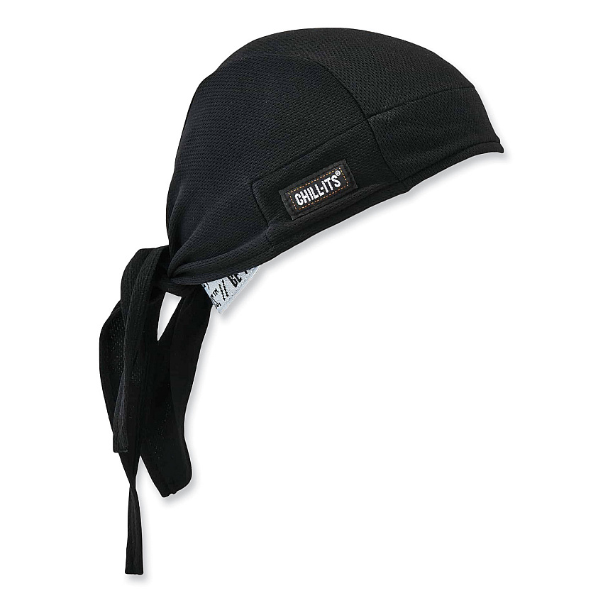 ergodyne Chill-Its 6615 High-Performance Bandana Doo Rag with Terry Cloth Sweatband, One Size Fits Most, Black (EGO12487)