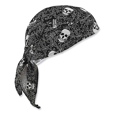 ergodyne Chill-Its 6615 High-Performance Bandana Doo Rag with Terry Cloth Sweatband, One Size Fits Most, Skulls (EGO12519)