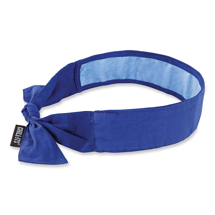 ergodyne Chill-Its 6700CT Cooling Bandana PVA Tie Headband, One Size Fits Most, Solid Blue (EGO12567)
