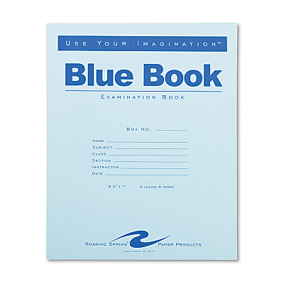 Roaring Spring Examination Blue Book, Wide/Legal Rule, Blue Cover, (4) 8.5 x 7 Sheets (77510)