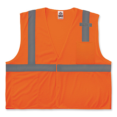 ergodyne GloWear 8210HL Class 2 Economy Mesh Hook and Loop Vest, Polyester, Large/X-Large, Orange (EGO21015)