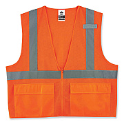 ergodyne GloWear 8220Z Class 2 Standard Mesh Zipper Vest, Polyester, Small/Medium, Orange (EGO21113)