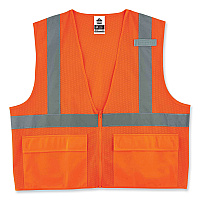 ergodyne GloWear 8220Z Class 2 Standard Mesh Zipper Vest, Polyester, Small/Medium, Orange (EGO21113)