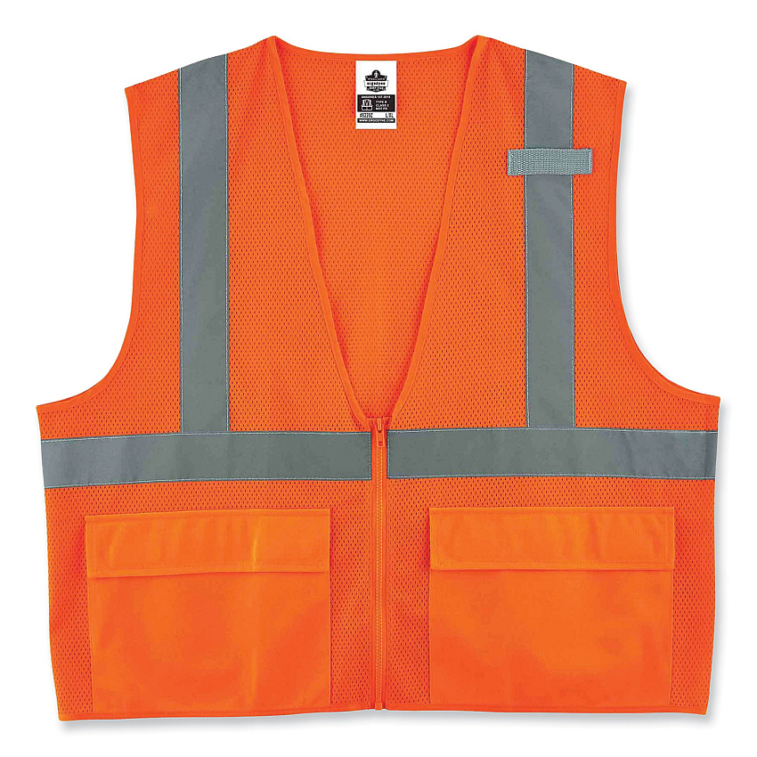 ergodyne GloWear 8220Z Class 2 Standard Mesh Zipper Vest, Polyester, Large/X-Large, Orange (EGO21115)
