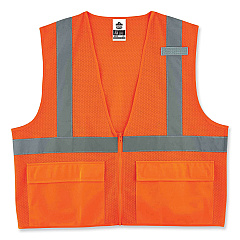 ergodyne GloWear 8220Z Class 2 Standard Mesh Zipper Vest, Polyester, 4X-Large/5X-Large, Orange (EGO21119)