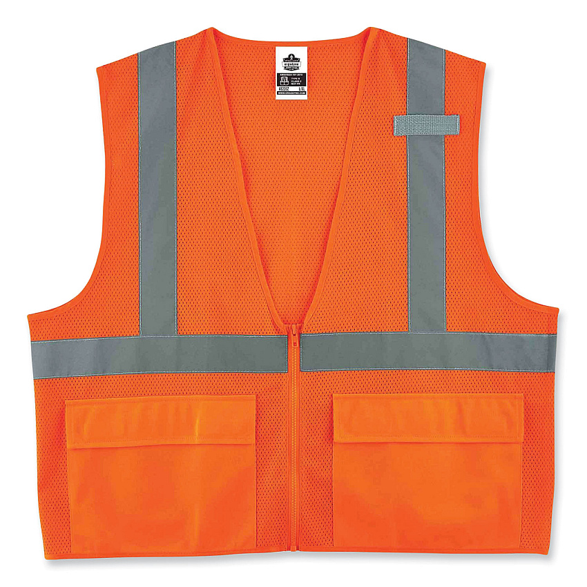 ergodyne GloWear 8220Z Class 2 Standard Mesh Zipper Vest, Polyester, 4X-Large/5X-Large, Orange (EGO21119)