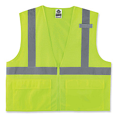 ergodyne GloWear 8220Z Class 2 Standard Mesh Zipper Vest, Polyester, 4X-Large/5X-Large, Lime (EGO21129)