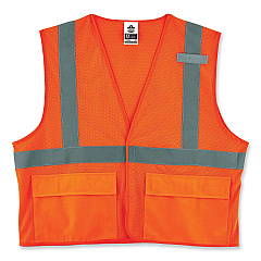 ergodyne GloWear 8220HL Class 2 Standard Mesh Hook and Loop Vest, Polyester, Small/Medium, Orange (EGO21133)