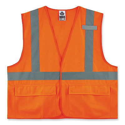 ergodyne GloWear 8225HL Class 2 Standard Solid Hook and Loop Vest, Polyester, Orange, 4X-Large/5X-Large (EGO21179)