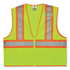 ergodyne GloWear 8229Z Class 2 Economy Two-Tone Zipper Vest, Polyester, X-Small, Lime (EGO21291)