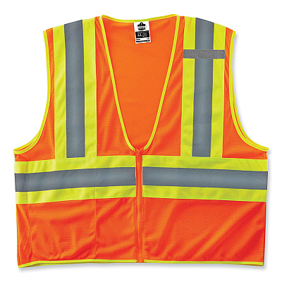 ergodyne GloWear 8229Z Class 2 Economy Two-Tone Zipper Vest, Polyester, 4X-Large/5X-Large, Orange (EGO21309)