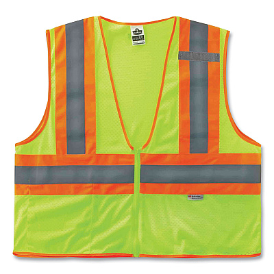 ergodyne GloWear 8230Z Class 2 Two-Tone Mesh Zipper Vest, Polyester, 4X-Large/5X-Large, Lime (EGO21329)