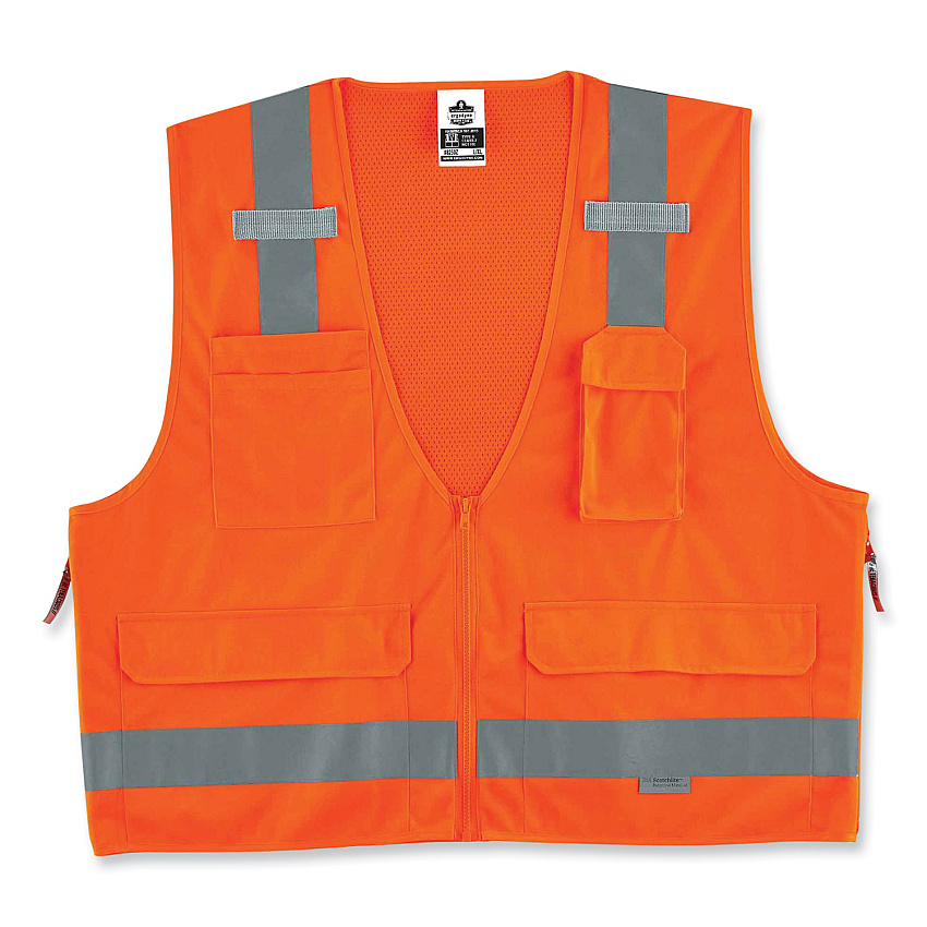 ergodyne GloWear 8250Z Class 2 Surveyors Zipper Vest, Polyester, 4X-Large/5X-Large, Orange (EGO21419)