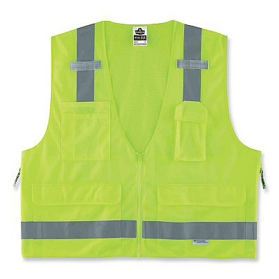 ergodyne GloWear 8250Z Class 2 Surveyors Zipper Vest, Polyester, Large/X-Large, Lime (EGO21425)