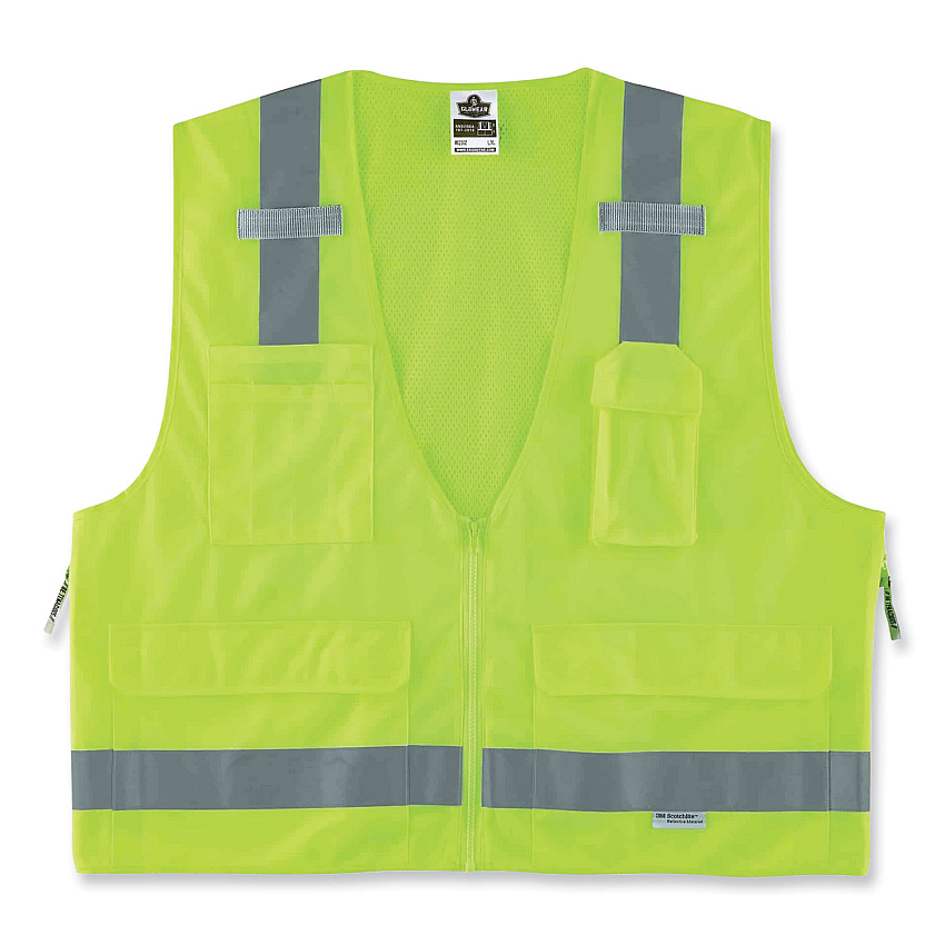 ergodyne GloWear 8250Z Class 2 Surveyors Zipper Vest, Polyester, Large/X-Large, Lime (EGO21425)