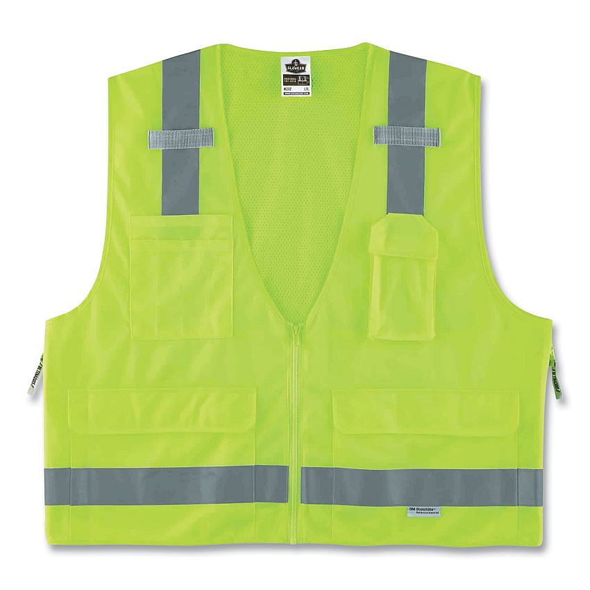 ergodyne GloWear 8250Z Class 2 Surveyors Zipper Vest, Polyester, 2X-Large/3X-Large, Lime (EGO21427)