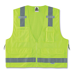 ergodyne GloWear 8250Z Class 2 Surveyors Zipper Vest, Polyester, 4X-Large/5X-Large, Lime (EGO21429)
