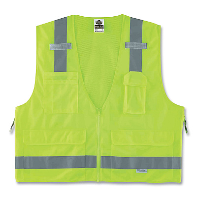 ergodyne GloWear 8250Z Class 2 Surveyors Zipper Vest, Polyester, 4X-Large/5X-Large, Lime (EGO21429)