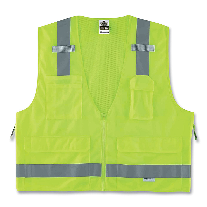 ergodyne GloWear 8250Z Class 2 Surveyors Zipper Vest, Polyester, 4X-Large/5X-Large, Lime (EGO21429)