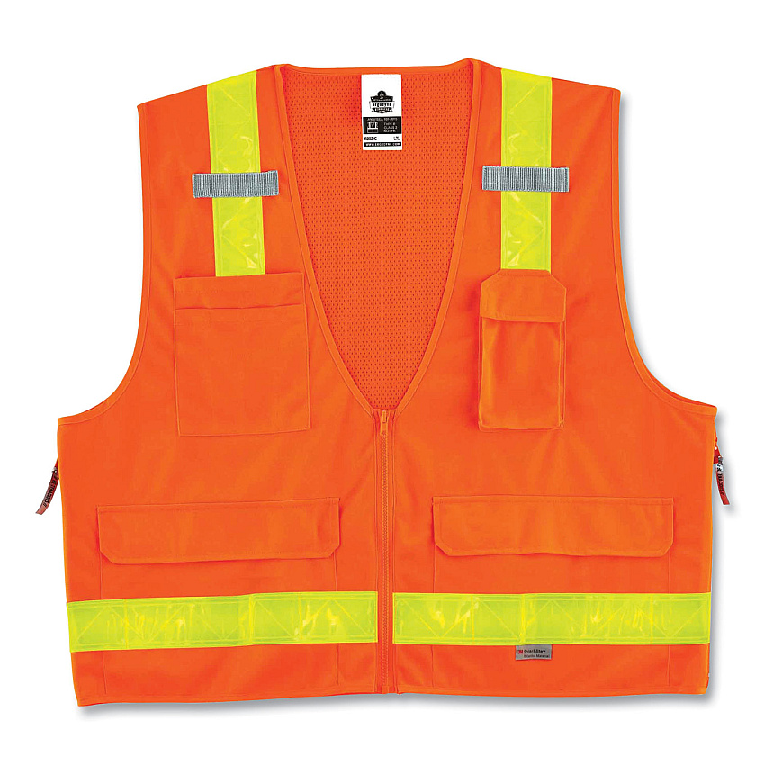 ergodyne GloWear 8250ZHG Class 2 Hi-Gloss Surveyors Zipper Vest, Polyester, Small/Medium, Orange (EGO21433)