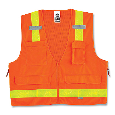 ergodyne GloWear 8250ZHG Class 2 Hi-Gloss Surveyors Zipper Vest, Polyester, Large/X-Large, Orange (EGO21435)