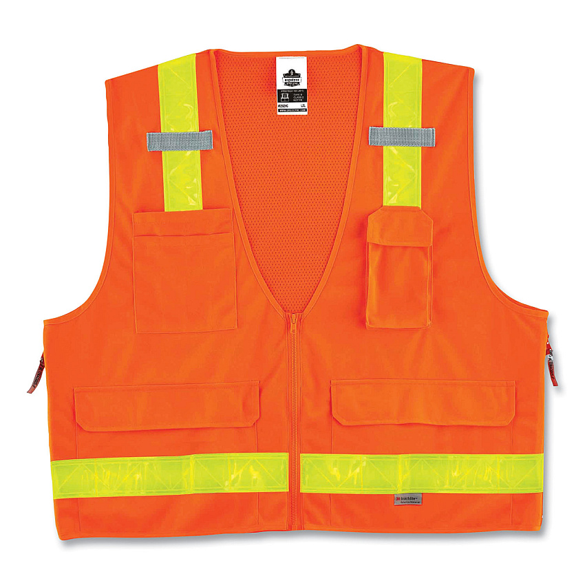 ergodyne GloWear 8250ZHG Class 2 Hi-Gloss Surveyors Zipper Vest, Polyester, Large/X-Large, Orange (EGO21435)