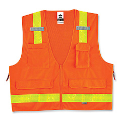 ergodyne GloWear 8250ZHG Class 2 Hi-Gloss Surveyors Zipper Vest, Polyester, 2X-Large/3X-Large, Orange (EGO21437)