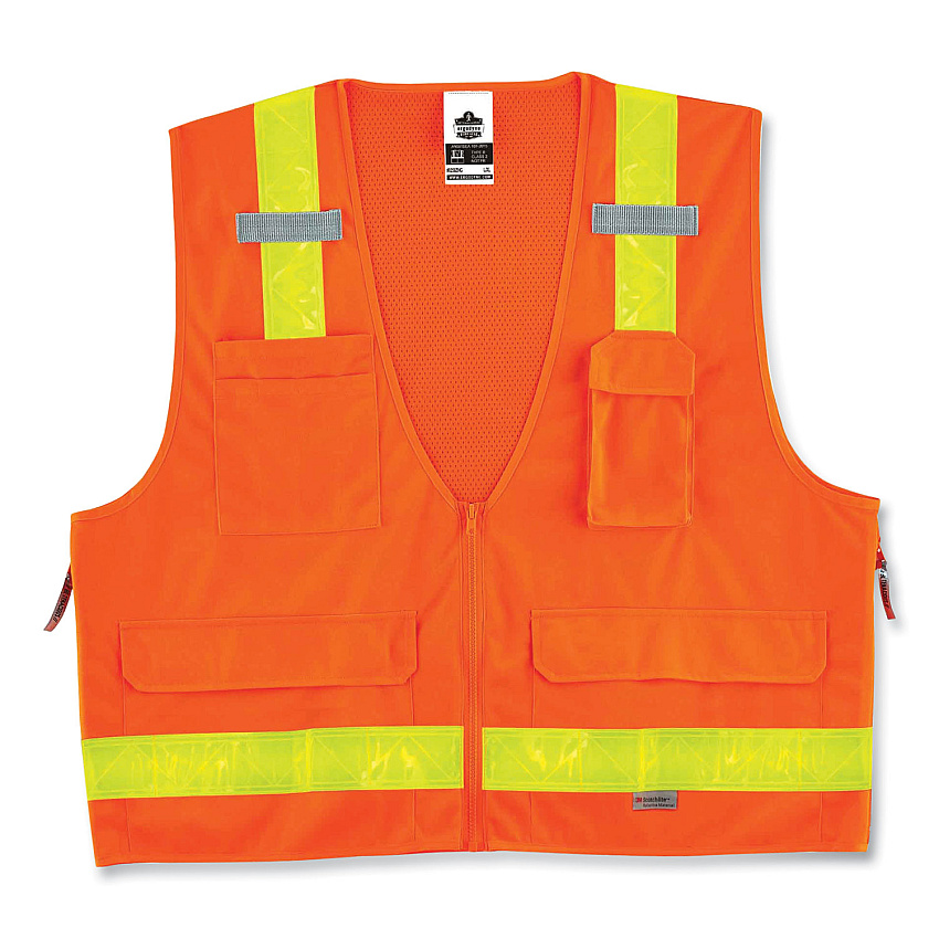 ergodyne GloWear 8250ZHG Class 2 Hi-Gloss Surveyors Zipper Vest, Polyester, 2X-Large/3X-Large, Orange (EGO21437)