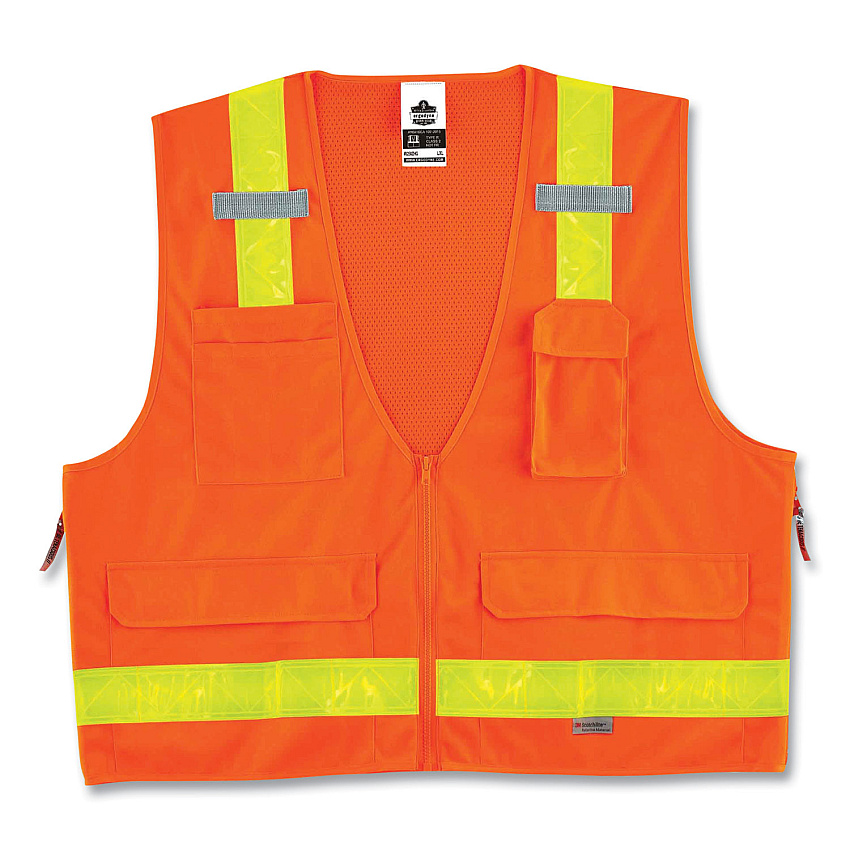 ergodyne GloWear 8250ZHG Class 2 Hi-Gloss Surveyors Zipper Vest, Polyester, 4X-Large/5X-Large, Orange (EGO21439)