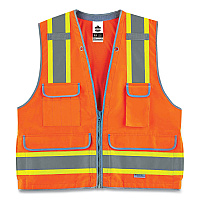 ergodyne GloWear 8254HDZ Class 2 Heavy-Duty Surveyors Zipper Vest, Polyester, Small/Medium, Orange (EGO21453)