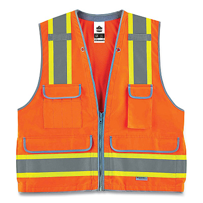 ergodyne GloWear 8254HDZ Class 2 Heavy-Duty Surveyors Zipper Vest, Polyester, Small/Medium, Orange (EGO21453)