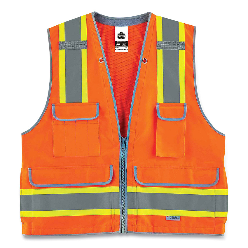 ergodyne GloWear 8254HDZ Class 2 Heavy-Duty Surveyors Zipper Vest, Polyester, Small/Medium, Orange (EGO21453)