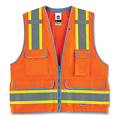 ergodyne GloWear 8254HDZ Class 2 Heavy-Duty Surveyors Zipper Vest, Polyester, 4X-Large/5X-Large, Orange (EGO21459)