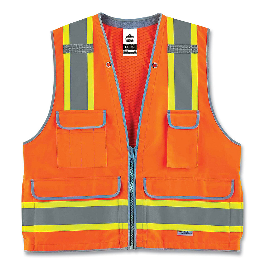 ergodyne GloWear 8254HDZ Class 2 Heavy-Duty Surveyors Zipper Vest, Polyester, 4X-Large/5X-Large, Orange (EGO21459)