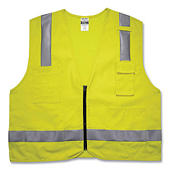 ergodyne GloWear 8262FRZ Class 2 FR Surveyor Zipper Vest, Tencel/Modacrylic/Para-aramid/Kevlar, Small/Medium, Lime (EGO21483)