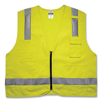 ergodyne GloWear 8262FRZ Class 2 FR Surveyor Zipper Vest, Tencel/Modacrylic/Para-aramid/Kevlar, Small/Medium, Lime (EGO21483)