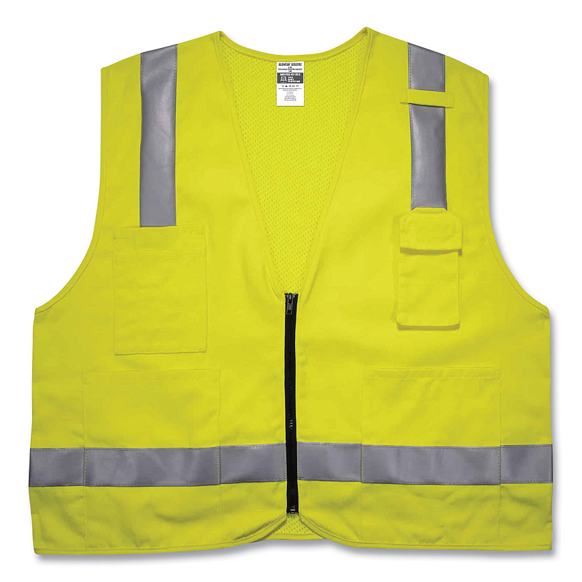 ergodyne GloWear 8262FRZ Class 2 FR Surveyor Zipper Vest, Tencel/Modacrylic/Para-aramid/Kevlar, Large/X-Large, Lime (EGO21485)