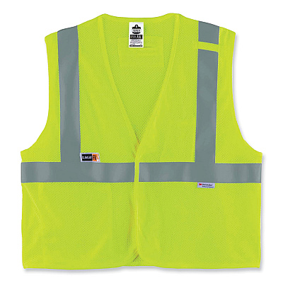 ergodyne GloWear 8260FRHL Class 2 FR Safety Hook and Loop Vest, Modacrylic/Kevlar, Large/X-Large, Lime (EGO21495)